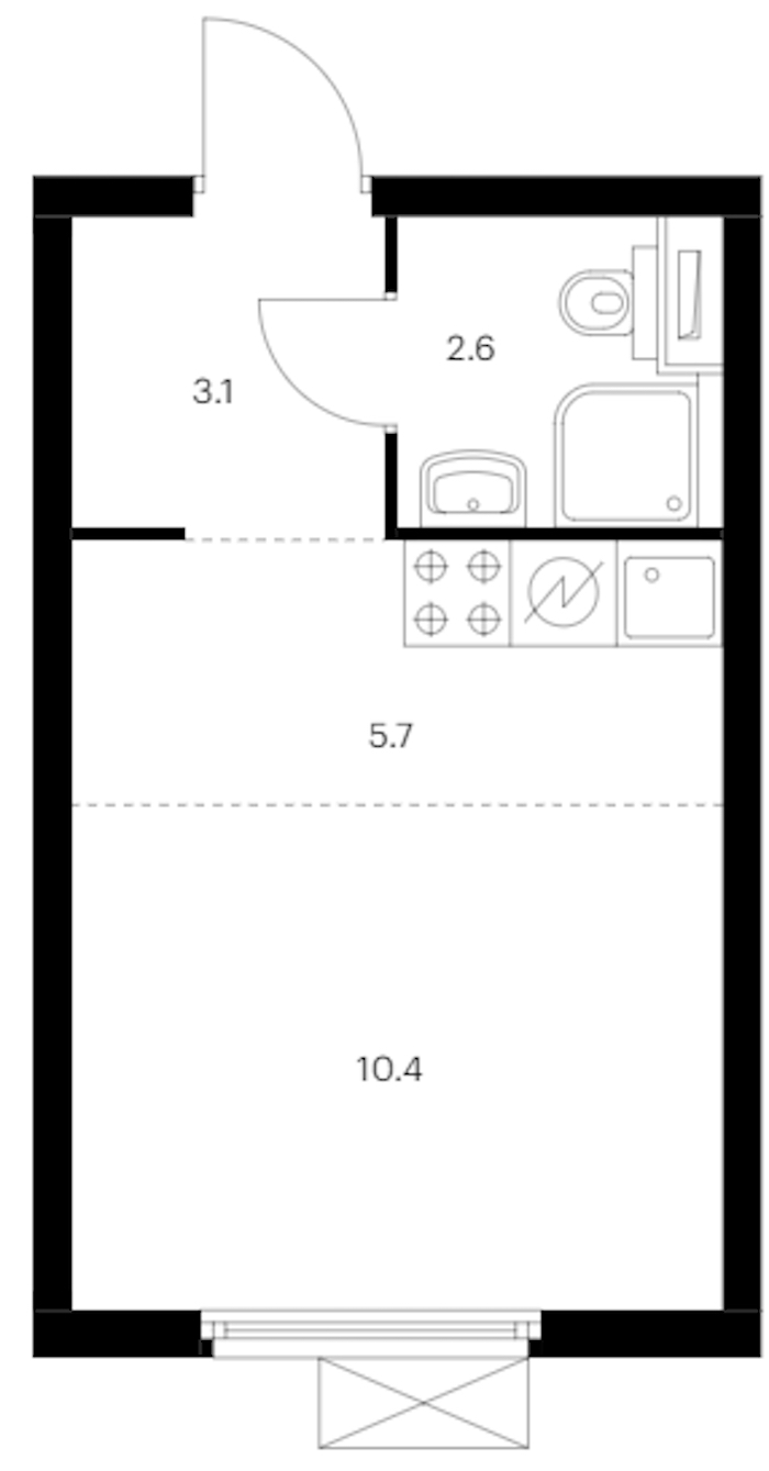 Квартира студия 21.8 м², 3/11 эт., ЖК «Витебский парк»